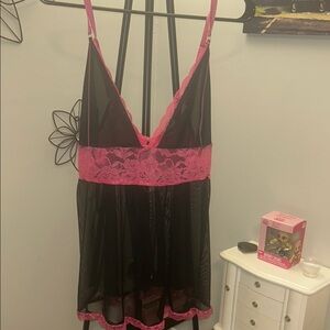 Elegant Pink and Black Lace Chemise